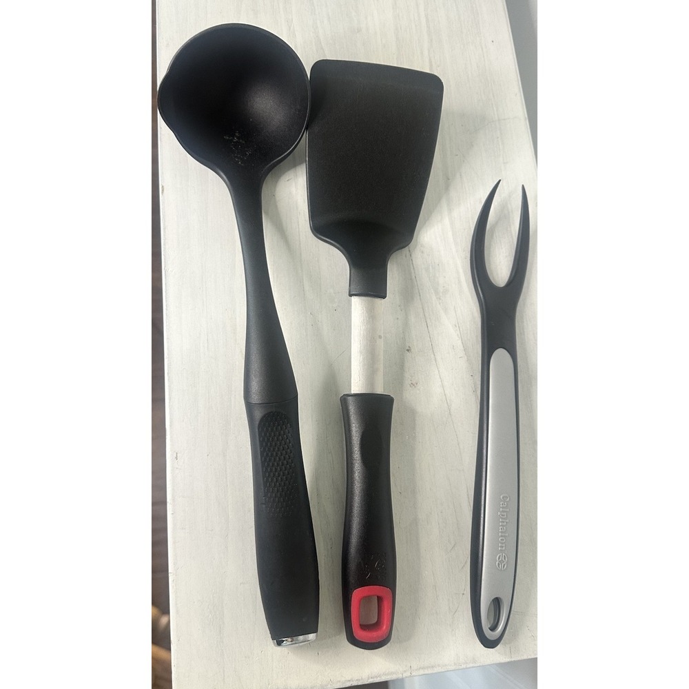 Lot of 3 Mixed Brand Black Nylon Fork, Ladle, &‎ Spatula